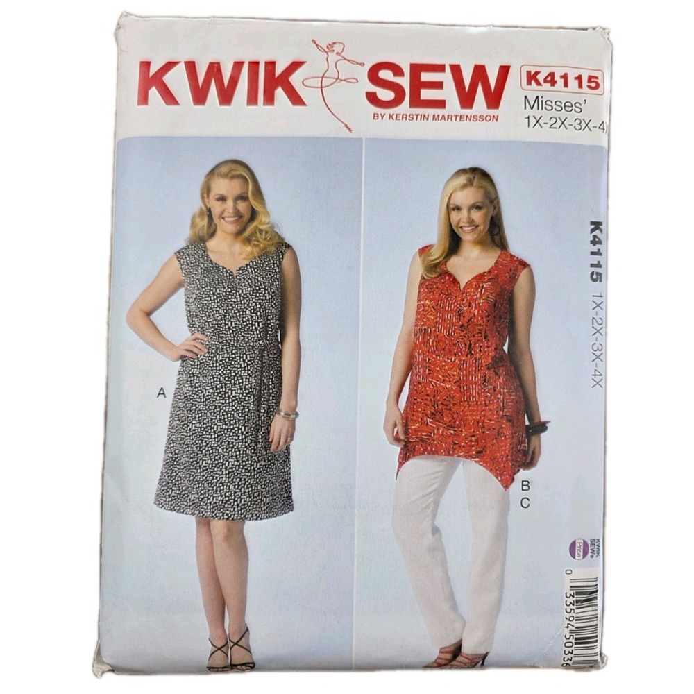 KWIK SEW Pattern 4115 Sweetheart Neckline Dress Size CUT 1X-2X (183)